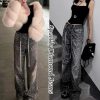 Mens Rhinestone Jeans Vintage Baggy Sparkly Pearl Bling Jeans Chic Wide Leg Denim Pants Womens Y2K Grunge Clothes