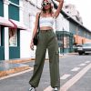 Women High Waisted Cargo Pants Wide Leg Casual Pants 6 Pockets Combat Military Trousers