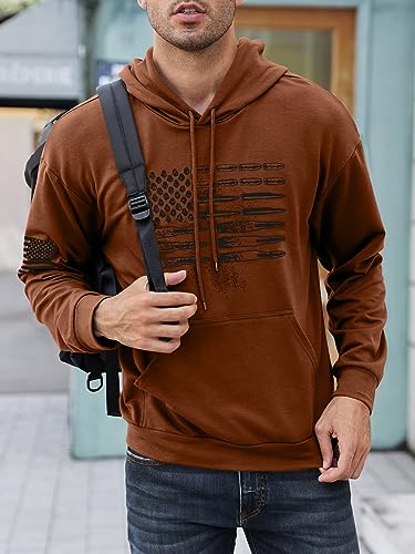 Mens Hoodies Long Sleeve American Flag Graphic Drawstring Hooded Pullover Sweatshirts
