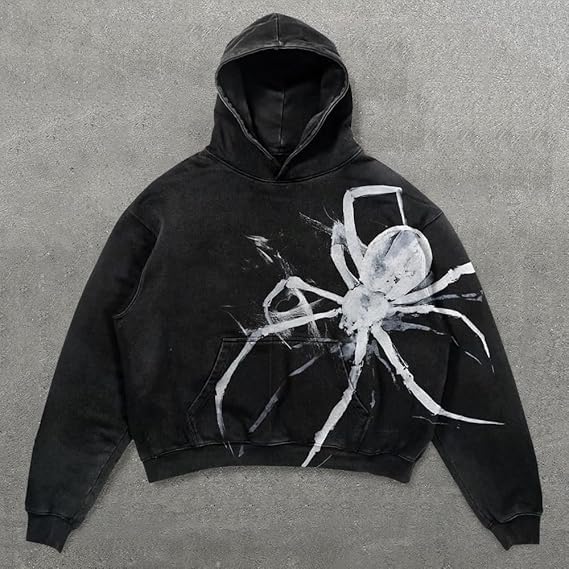 Y2K Halloween Skull/Spider Print Hoodie Men's Casual Gothic Hooded Sweatshirt Fashion Tops Harajuku