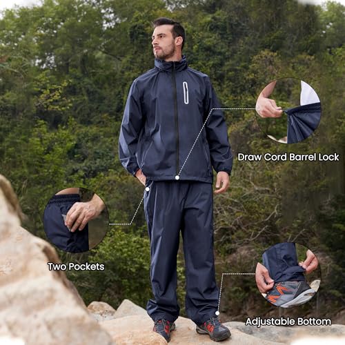 Men Women Rain Suit Waterproof Lightweight Hooded Raincoat Jacket and Pants for Golf, Hiking, Travel