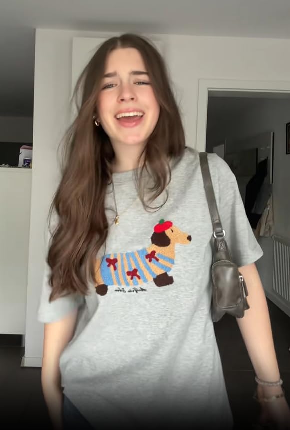 Mens Oversized Graphic Tees Dog Embroidery Casual Women Tshirts Short Sleeve Top Cotton Cute Tee Shirt