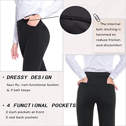 Women's Stretchy Dress Pants 28"/30" Pull-on Trousers Straight Leg Slacks 4 Pockets Plus Size for Work Business Casual
