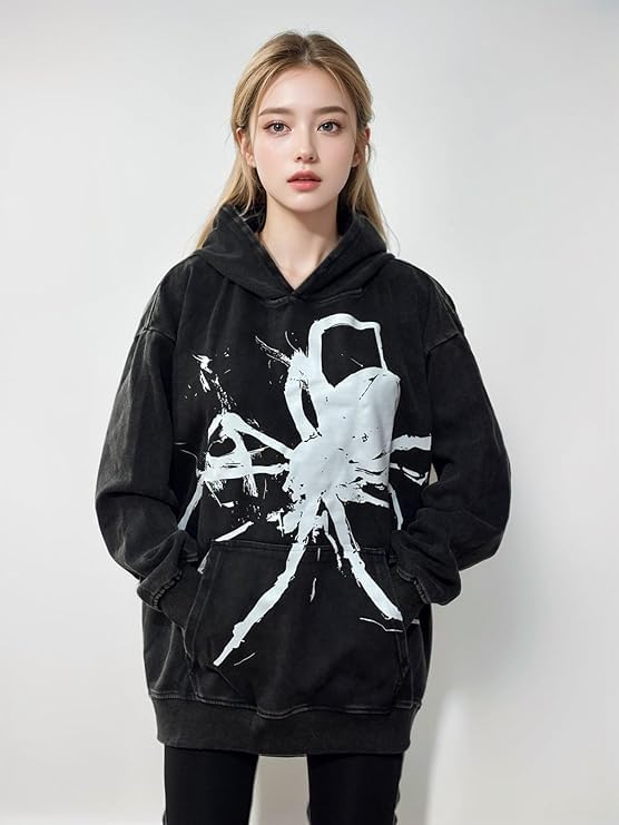 Y2K Halloween Skull/Spider Print Hoodie Men's Casual Gothic Hooded Sweatshirt Fashion Tops Harajuku