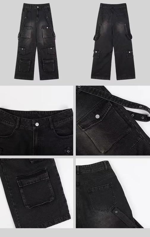 Men's Baggy Jeans Y2k Goth Wide Leg with Multiple Pockets Women Fashion 90s Hiphop Cargo Pants Y2k Harajuku Streetwear