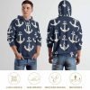 Anchors Nautical Pattern Adult Hoodies Pullover Hooded Sweatshirts Long Sleeve Sweater Tops with Pocket
