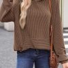 Women's Pullover Hoodies Sweatshirts Casual Loose Long Sleeve Ribbed Knit Shirts