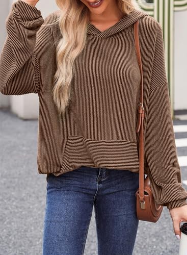 Women's Pullover Hoodies Sweatshirts Casual Loose Long Sleeve Ribbed Knit Shirts