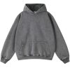 Mens Oversized Hoodies Pullover Vintage Sweatshirt Acid Wash Heavyweight Plush Cotton Baggy Streetwear Top Athletic