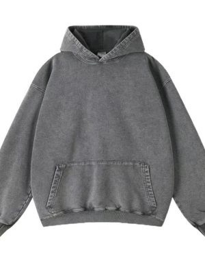 Mens Oversized Hoodies Pullover Vintage Sweatshirt Acid Wash Heavyweight Plush Cotton Baggy Streetwear Top Athletic