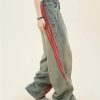 Vintage Grunge Red Striped Wide Leg High Waist Jeans Patchwork Harajuku Hip Hop Casual Trendy Y2k Baggy Pants