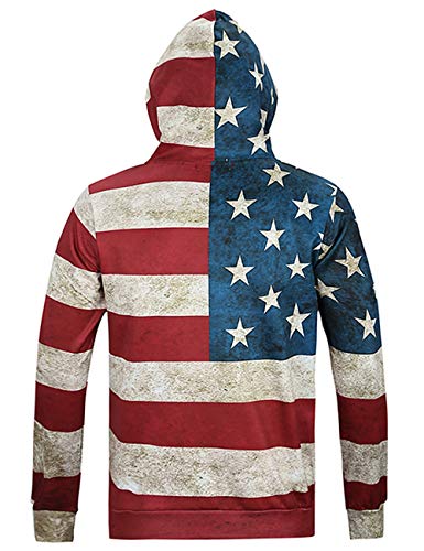Unisex USA American Flag Print 4th of July Patriotic Long Sleeve Pockets Slim Pullover Hoodie Sweatshirt