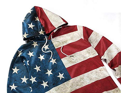 Unisex USA American Flag Print 4th of July Patriotic Long Sleeve Pockets Slim Pullover Hoodie Sweatshirt