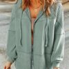 Waffle Knit Hoodies Womens Zip Up 2025 Drawstring Casual Shirt Jackets