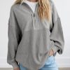 Womens Fall Sweatshirt Casual Waffle Knit Half Zip Pullover Loose Long Sleeve Tops