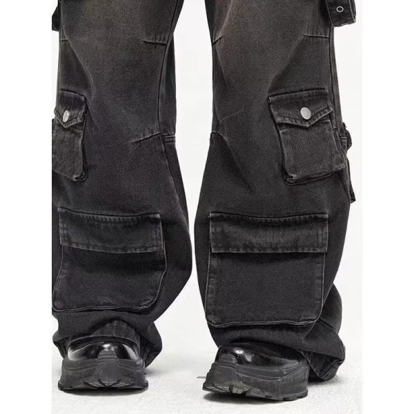 Men's Baggy Jeans Y2k Goth Wide Leg with Multiple Pockets Women Fashion 90s Hiphop Cargo Pants Y2k Harajuku Streetwear