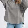 Womens Fall Sweatshirt Casual Waffle Knit Half Zip Pullover Loose Long Sleeve Tops